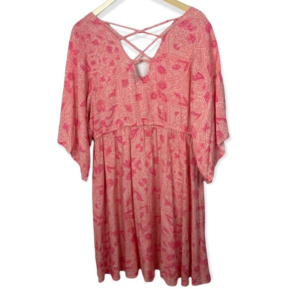 Torrid Coral Floral Print‎ Challis Lattice Back Dress Size 1X Adjustable Tiered - Picture 3 of 12